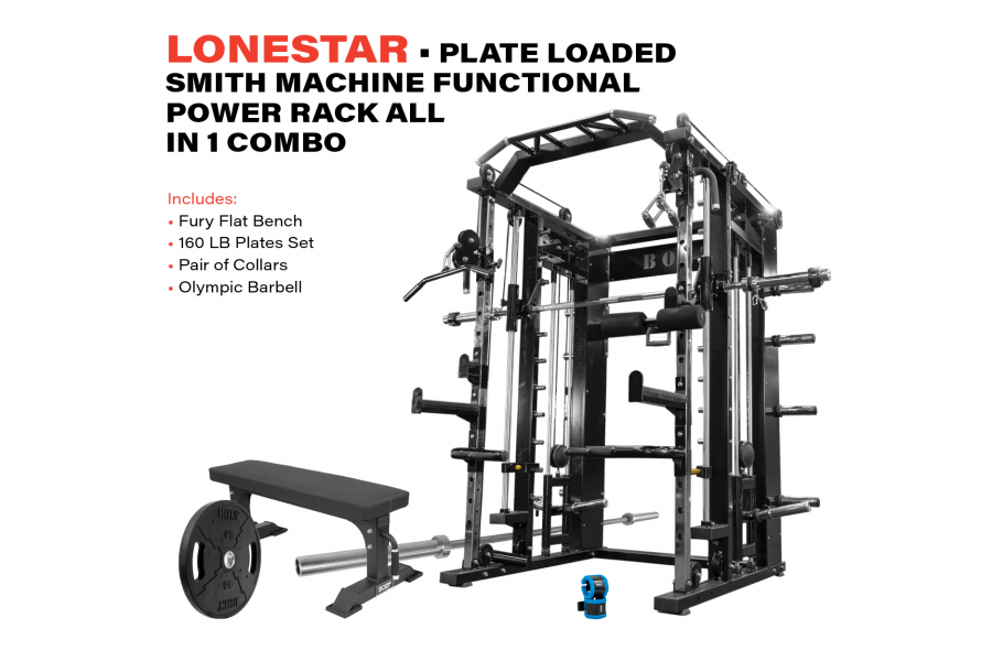 #24 Thunder Series Lonestar Plate Loaded Smith Functional Power Rack All In 1 Combo Home Gym Package