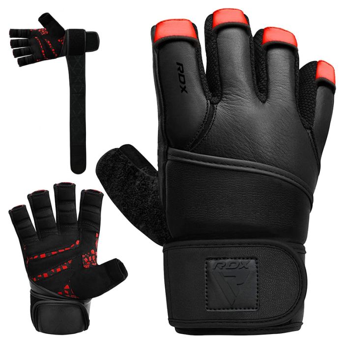 Leather Weight Lifting Heavy Duty Gym Gloves w/ Long Wrist Strap L7