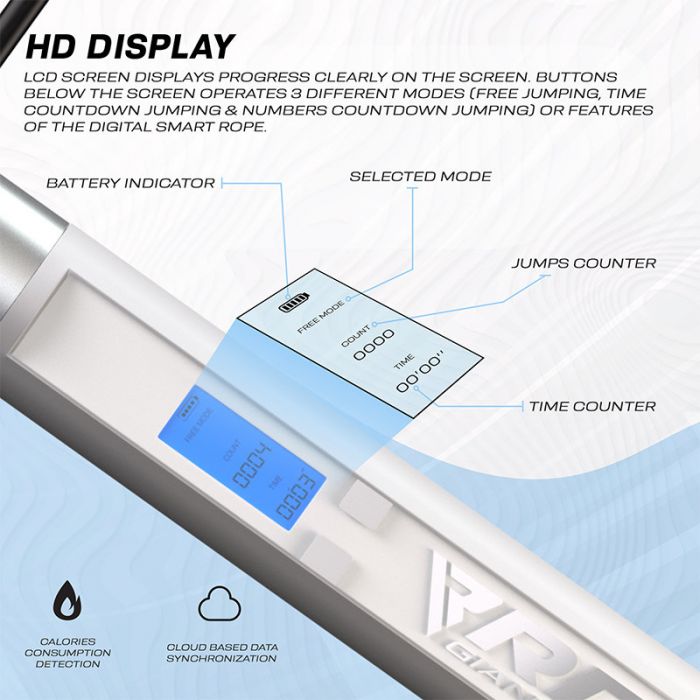 Rechargeable 10.3 Ft Smart Digital Counter Jump Rope w/ USB & APP