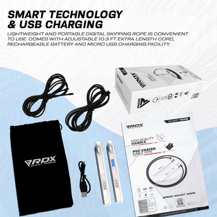 Rechargeable 10.3 Ft Smart Digital Counter Jump Rope w/ USB & APP